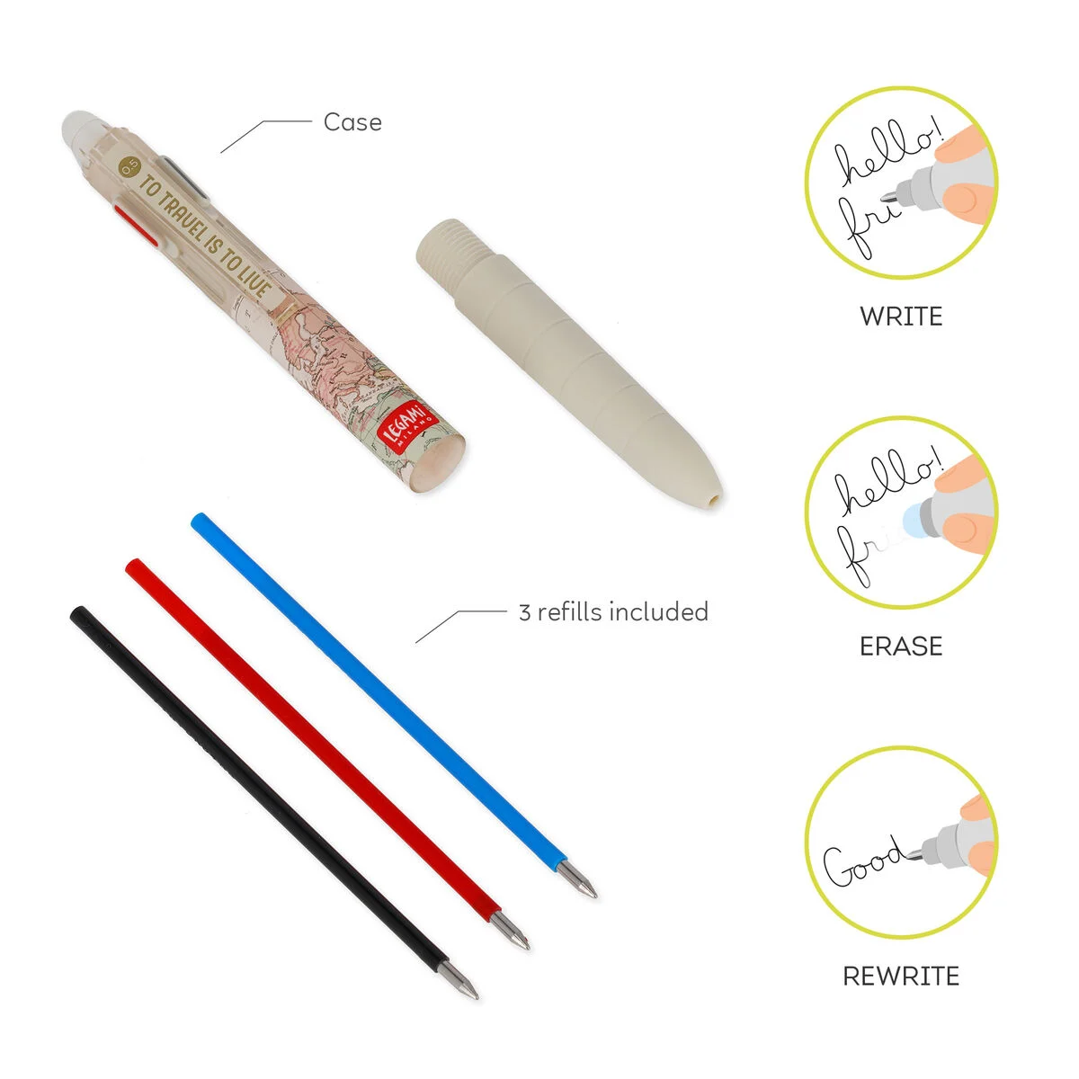 Caneta que apaga de 3 cores - Travel