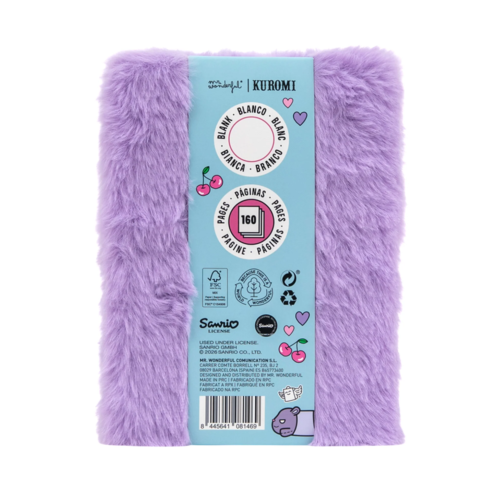 Caderno A6 de peluche Kuromi Mr. Wonderful